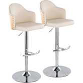 Ahoy Adjustable Swivel Bar Stool in Chrome, Bamboo Wood & Cream Leatherette (Set of 2)